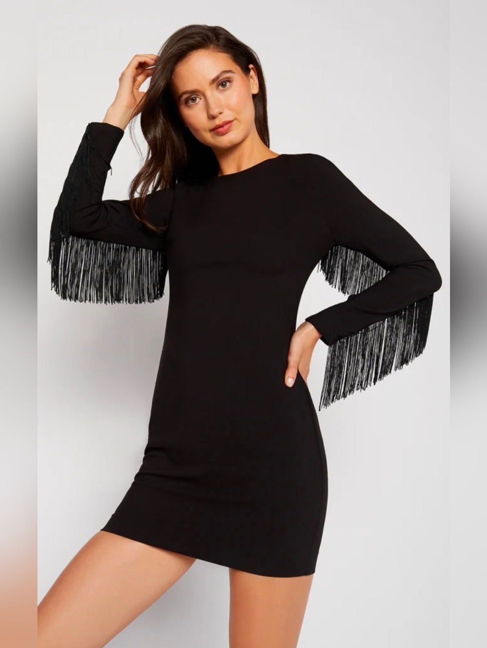 Black Witchy Bodycon Dress With Fringe Sleeves. XL